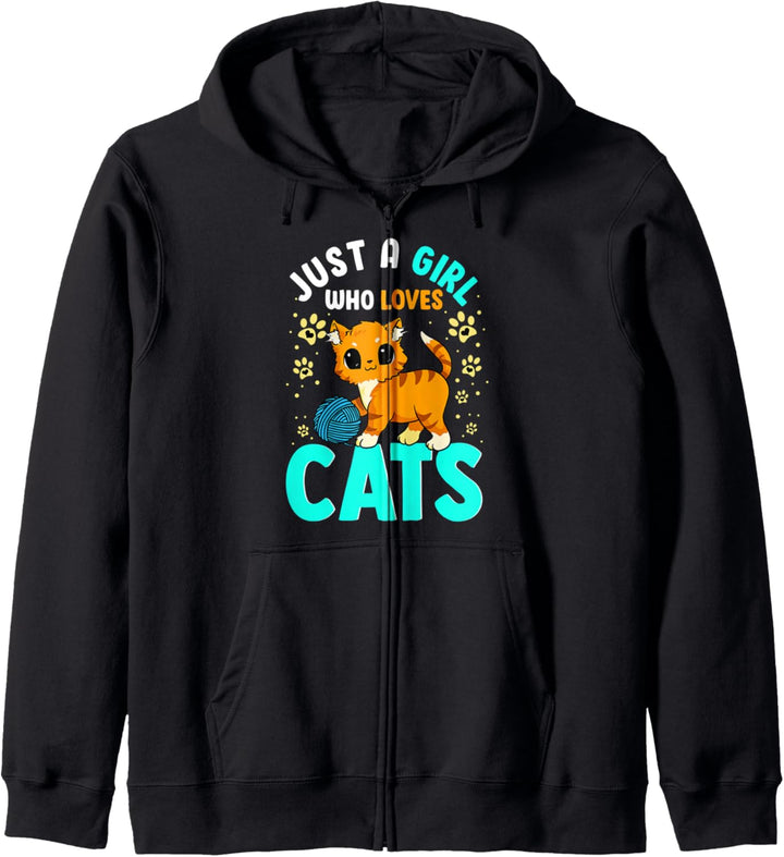 Just A Girl Who Loves Cats Kids Girls Funny Paws Cat Lovers Kapuzenjacke
