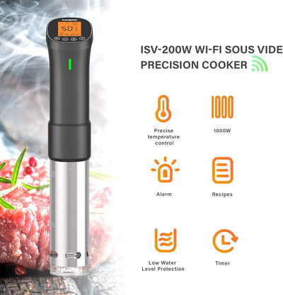 Inkbird Sous Vide Stick 1000 Watt,ISV-200W Sous Vide Garer App-Steuerung,360° Zirkulation,0℃-90℃ Tem