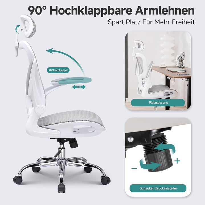 COMHOMA Bürostuhl, Schreibtischstuhl, ergonomischer Netzstuhl, mit doppellagigem Netzgewebe, atmungs