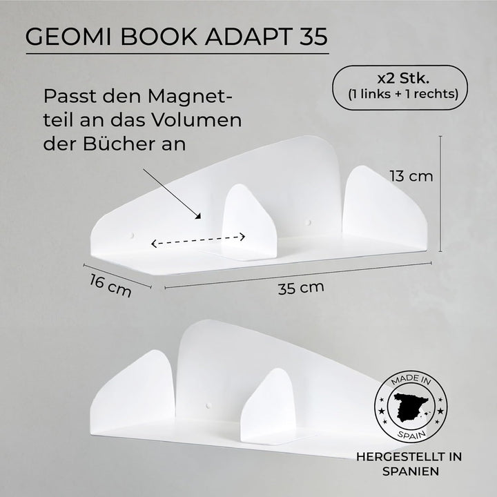 MILUKA Wandregal Weiss 35 cm | 2er Set Bücherregal Wand mit Magnetische Buchstütze | Bücher Regal Hä