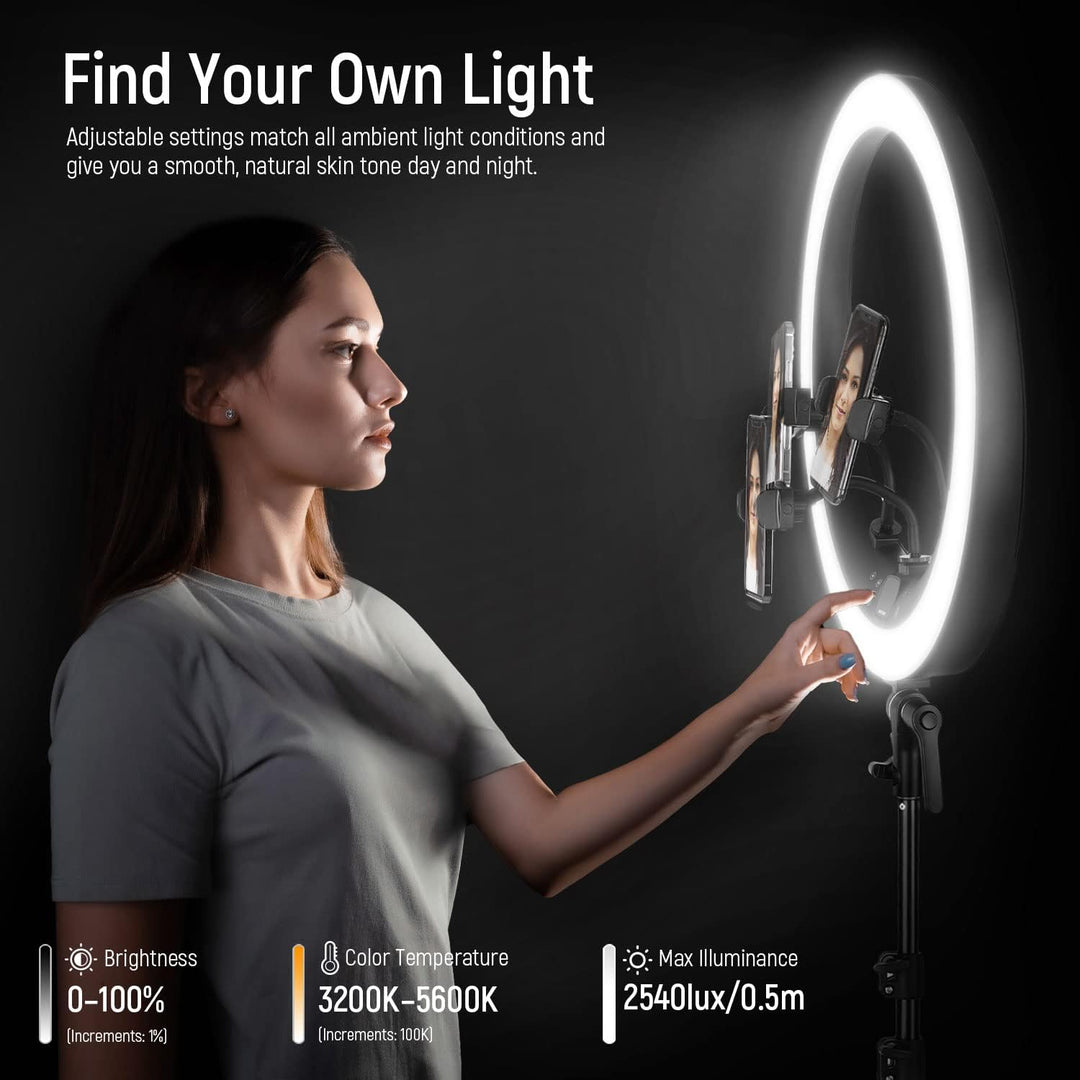 NEEWER 19Zoll Ringlicht mit Ständer,3 Telefonhalterungen & Mini Kugelkopf,verbesserte 2,4G&Touch Ste