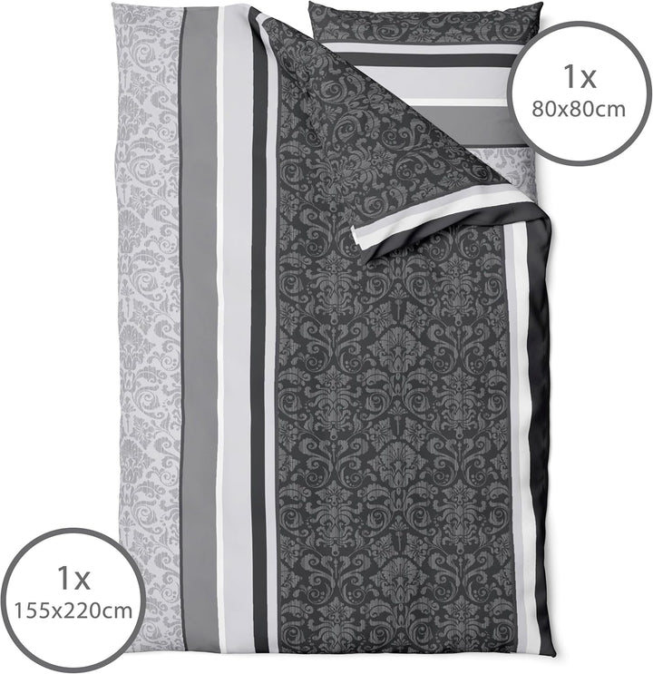 LINKHOFF Flanell Biber Bettwäsche 155x220 Baumwolle 2tlg | Bettwäsche-Set in Grau Anthrazit Paisley