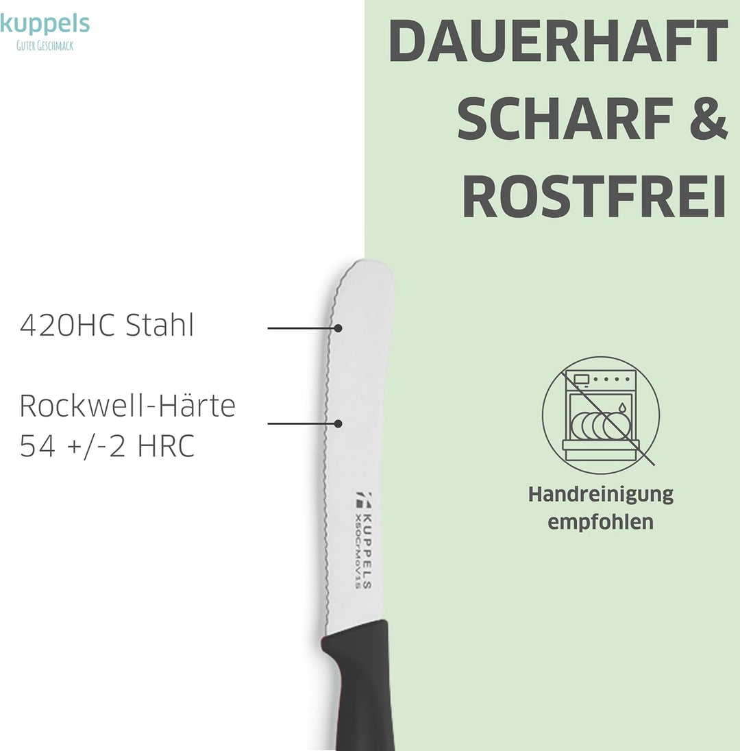 Kuppels Frühstücksmesser Set 9-tlg, Wellenschliff, schwarz, Kunststoffgriff | Gezahnte Klinge macht