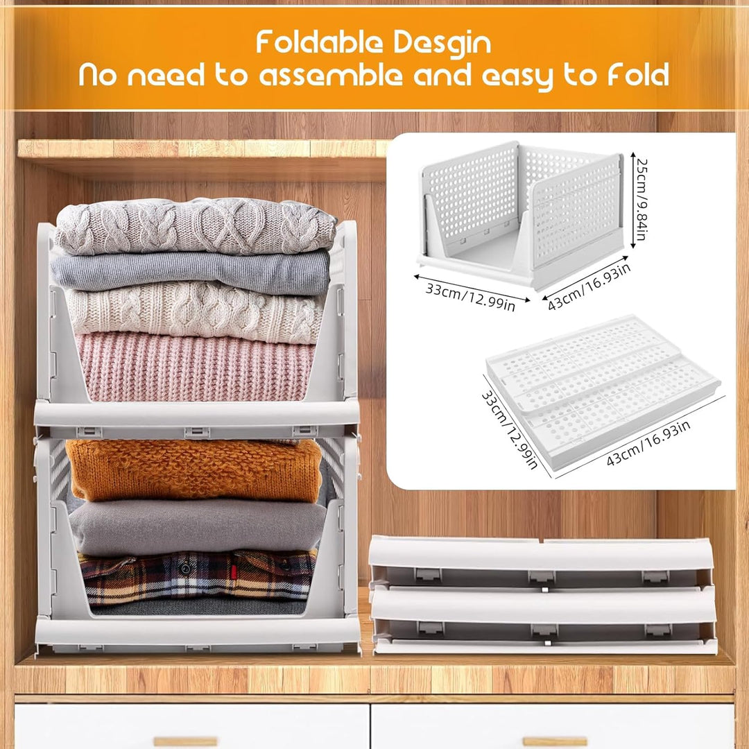Kleiderschrank-Organizer, 4 grosse stapelbare Körbe, 43 x 33,5 x 25 cm, Kunststoff-Aufbewahrungsbehä