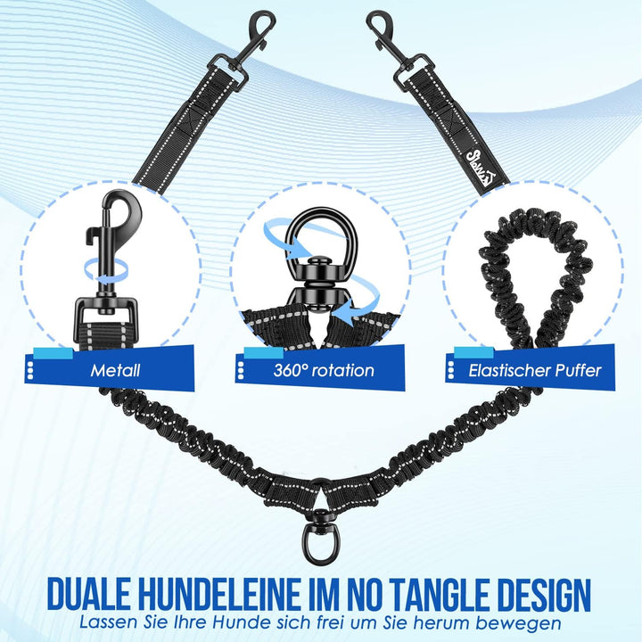 Eyein Doppelleine für 2 Hunde, Hundeleine für kleine und mittelgrosse Hunde, Flexible und reflektier