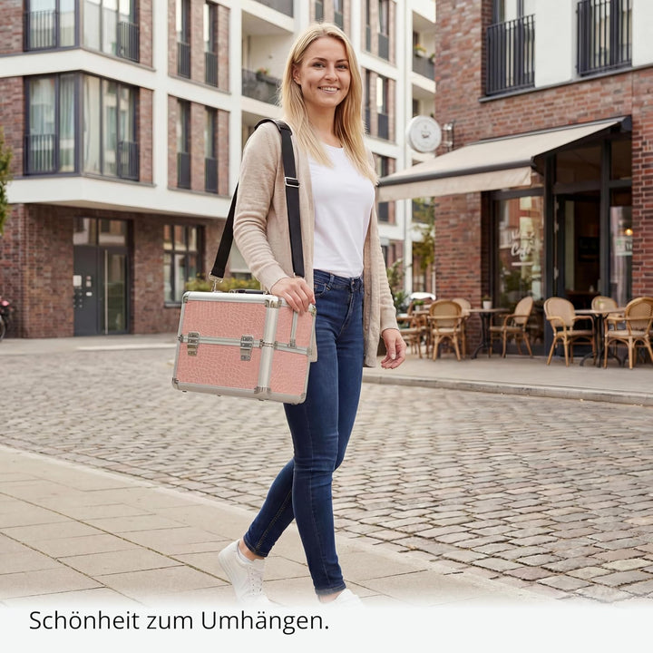 N&BF Kleiner Profi Kosmetikkoffer in Pink | Robust Dank ABS Kunststoff & hochwertigen Alu | Abschlie