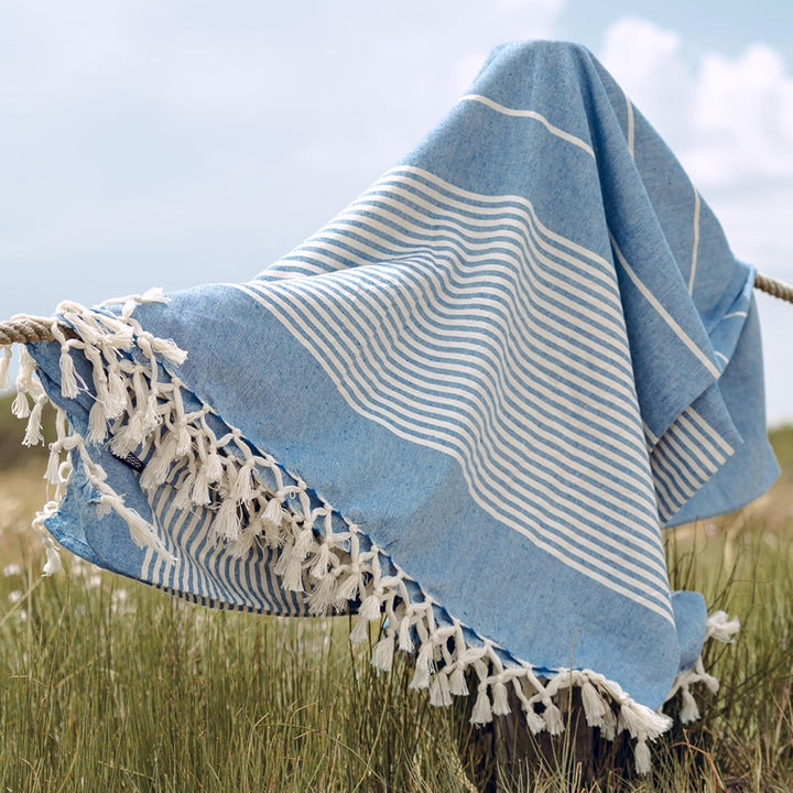 MOMOMUS Fouta XXL, Sandfrei, mit Fransen - Grosses Strandtuch XXL, aus Baumwolle, Sandabweisend - Id