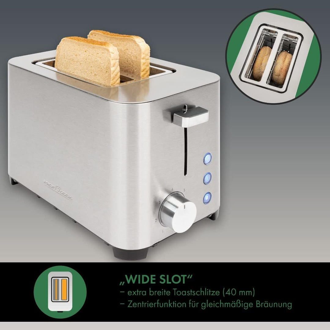 ProfiCook® Toaster | 2 Scheiben-Toaster | Edelstahlgehäuse | Wide Slot | Brötchenaufsatz (abnehmbar)