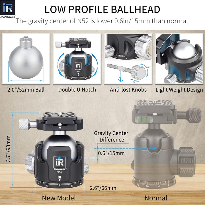 INNOREL KT404C Kompaktes Stativ aus 10 Lagen Kohlefaser Professionelles 40mm Rohr für Digitale DSLR-