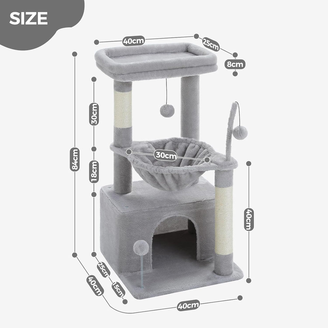 PAWZ Road Kleiner Katzenbaum für Indoor-Katzen mit Hängematte, Katzenturm mit Sisal-überzogenem Krat