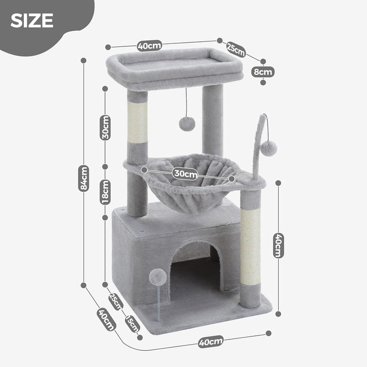 PAWZ Road Kleiner Katzenbaum für Indoor-Katzen mit Hängematte, Katzenturm mit Sisal-überzogenem Krat