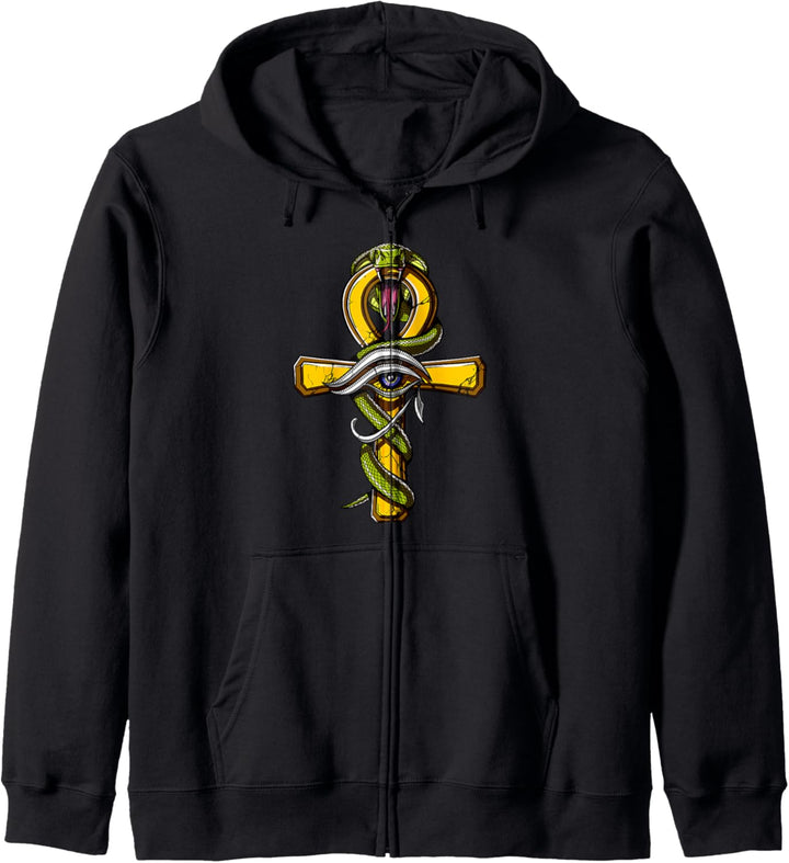 Ägyptisches Ankh Kreuz Horusauge Gott Schlange Kapuzenjacke