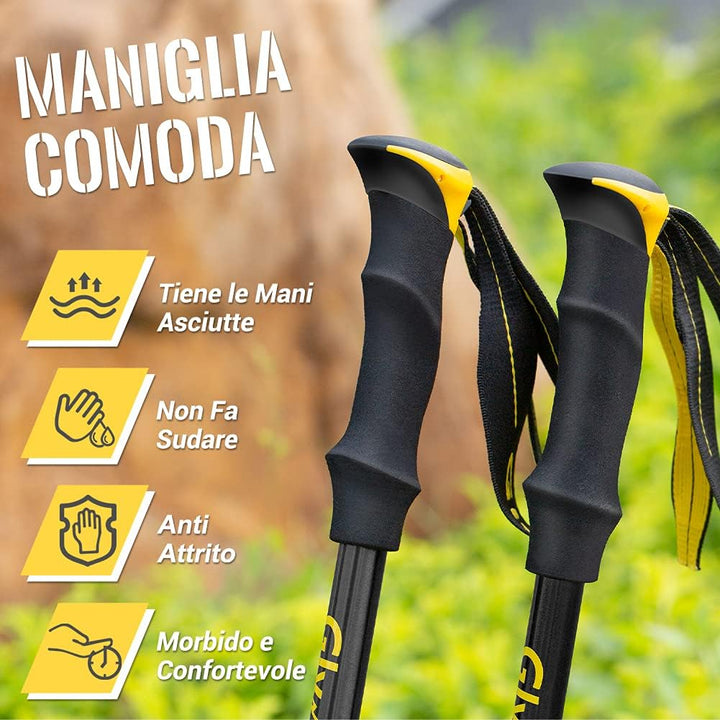 Glymnis, Trekkingstöcke, faltbar und stossfest, 110 - 130 cm, 5 Abschnitte aus Aluminium (7075), Gri