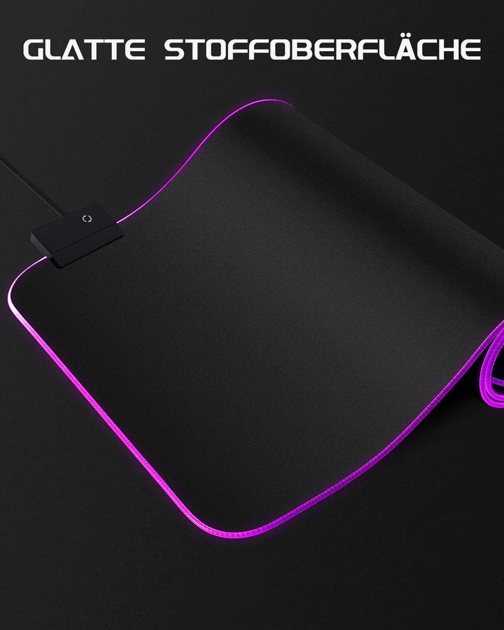 EASEMO Gaming Mauspad, XXL gross (800 x 300 x 4 mm) RGB Mousepad, 7 LED-Farben und 10 voreingestellt