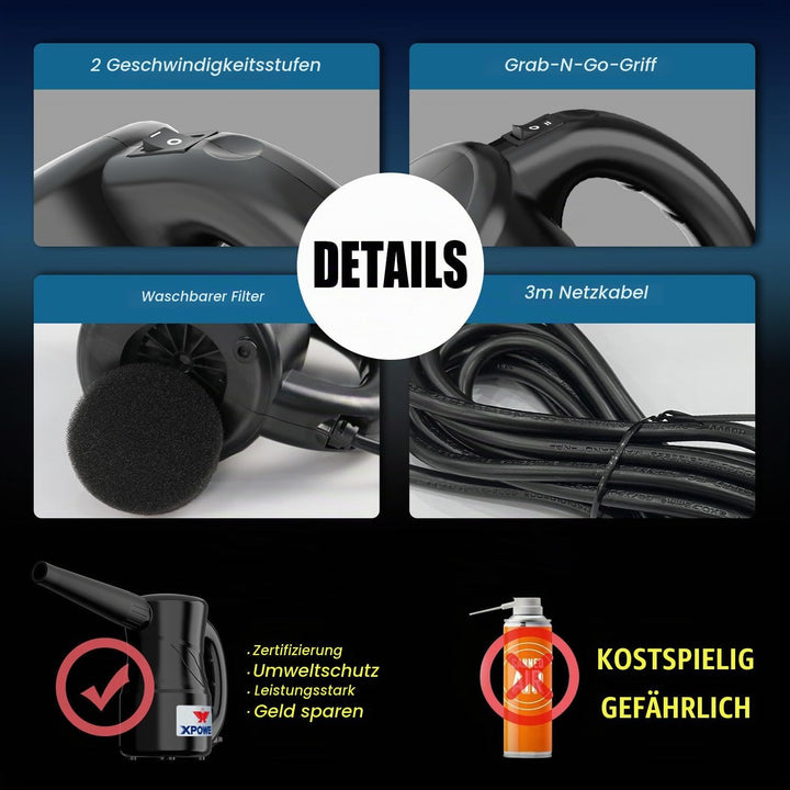 XPOWER Electric Air Duster for Dusting Drying Inflating Blowing Car Detailing Computer Leaf Blowing