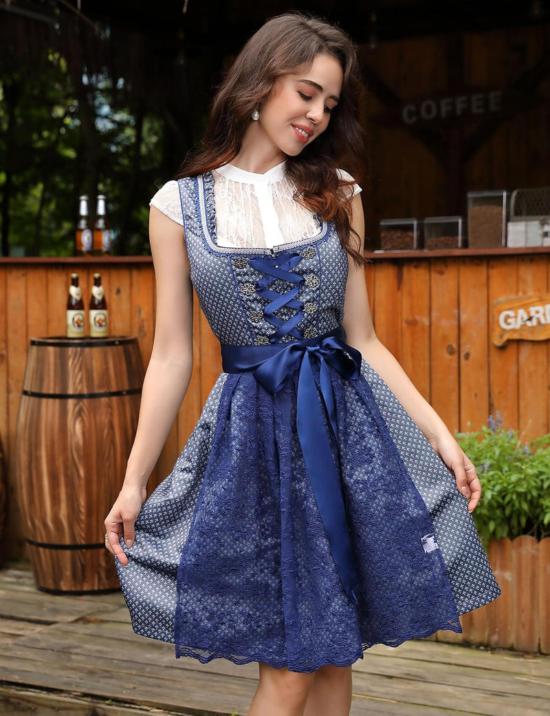 Clearlove Dirndl Damen Midi Trachtenkleid 3 Teilig inkl. Dirndl Kleid Dirndlschürze Dirndlbluse für