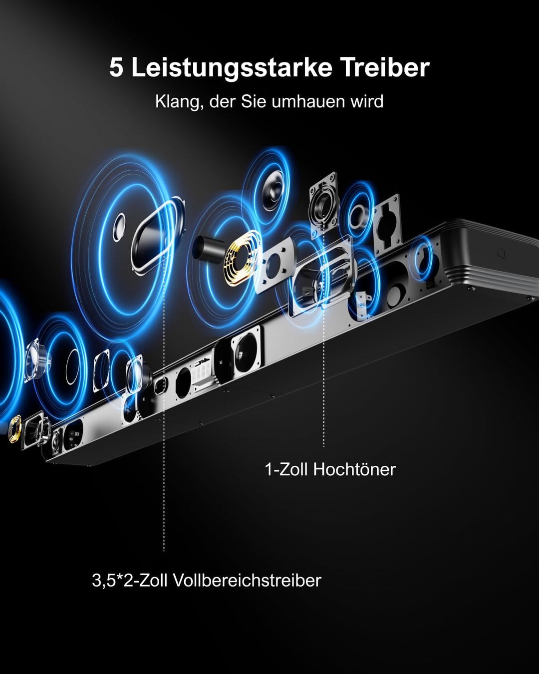 ULTIMEA 5.0ch Soundbar für TV Geräte, Soundbar mit RGB-Beleuchtung für Heimkino, teilbare TV Soundba