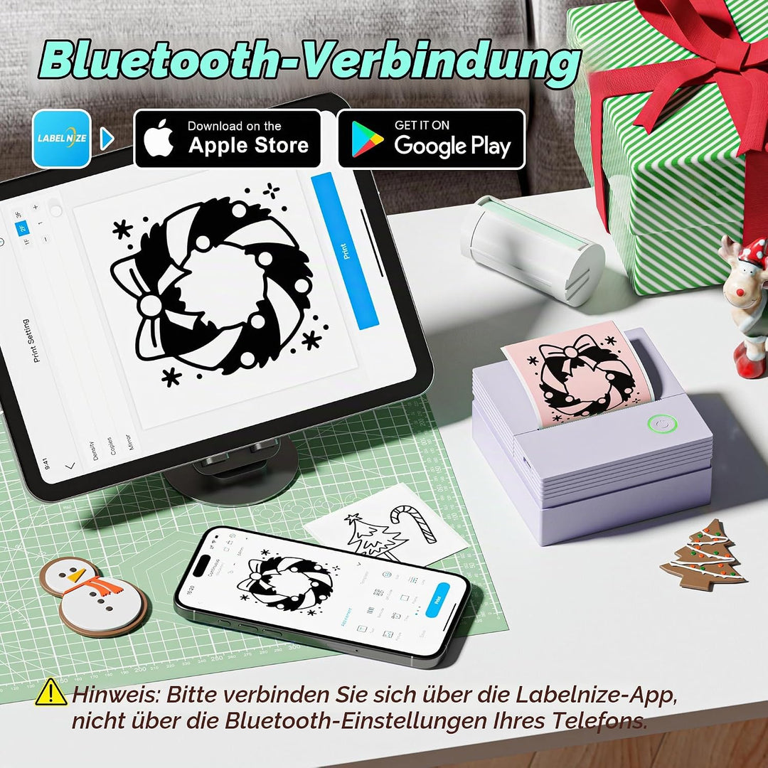 Sticker Drucker, PM290 Mini Drucker für Smartphone, Bluetooth Thermodrucker Mini mit 3 Rollen Papier
