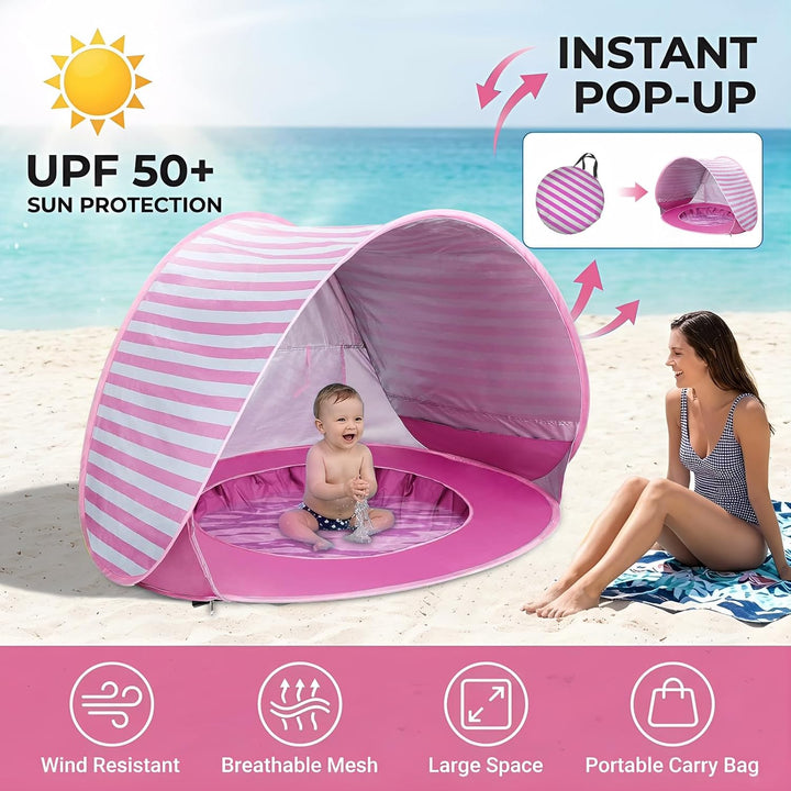 Strandmuschel Baby - UV Schutz 50+ Pop Up Strandmuschel - Baby Pool mit Sonnenschutz - Baby Strandze