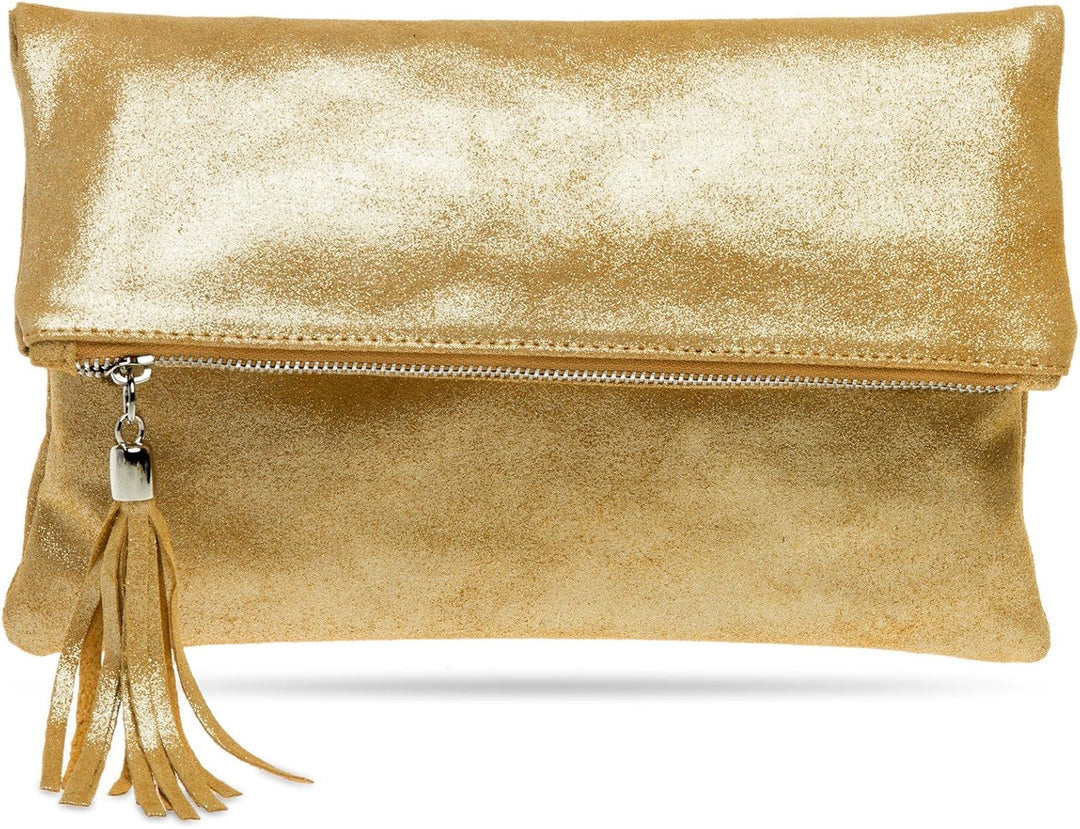 Caspar TL718 Damen Wildleder Clutch mit Glitzer Effekt Einheitsgrösse Gold, Einheitsgrösse Gold