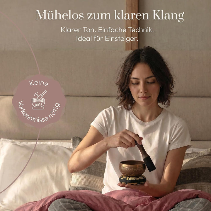 Silent Mind Klangschale Ø10cm Bronze – Handgefertigtes Komplett-Set mit Kissen und Klöppel, für Anfä