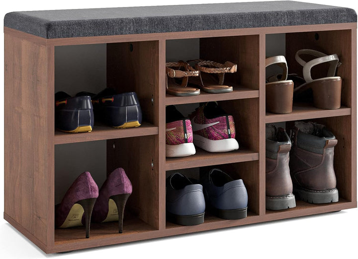 KOMTO Schuhbank mit Sitzfläche - Schuhregal Nussbaum 80 x 50 x 30 cm Schuhschrank mit Sitzbank Flur