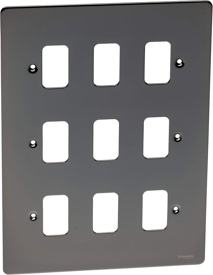 Schneider Electric GUG09GBN Ultimate flache Platte, Blende für 9 Schalter, mit Einbaurahmen, Schwarz