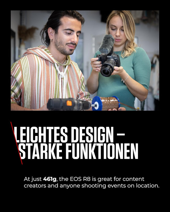 Canon EOS R8 Systemkamera Spiegellose Vollformat Kamera Digitalkamera mit Autofokus und Motiverkennu