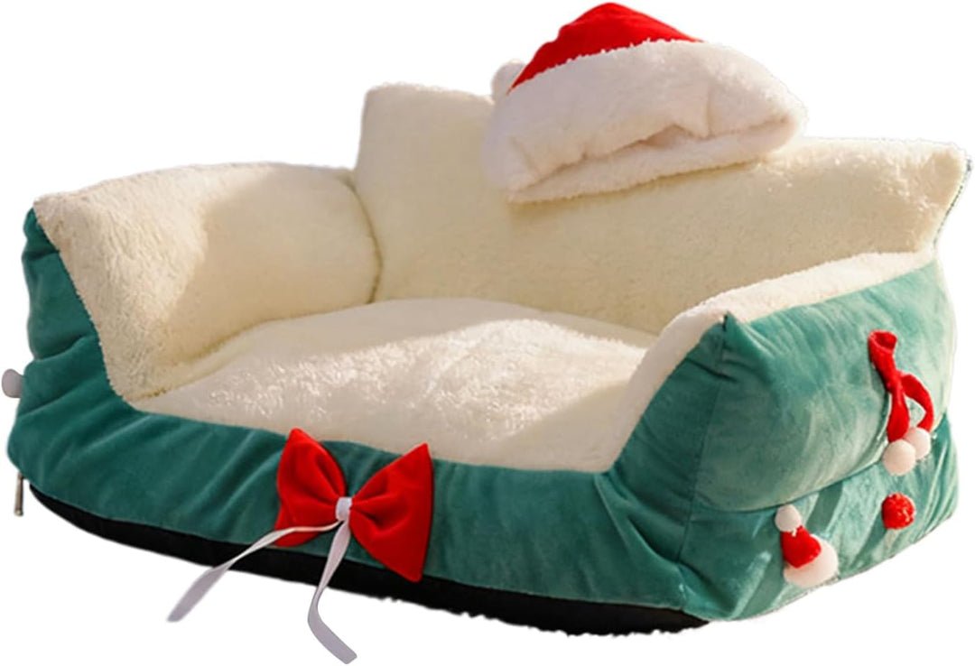 Katzen-Couchbett, Weihnachts-Lounge mit Weihnachtsmannmütze, stützendes Haustier-Sofa – für Küche, S