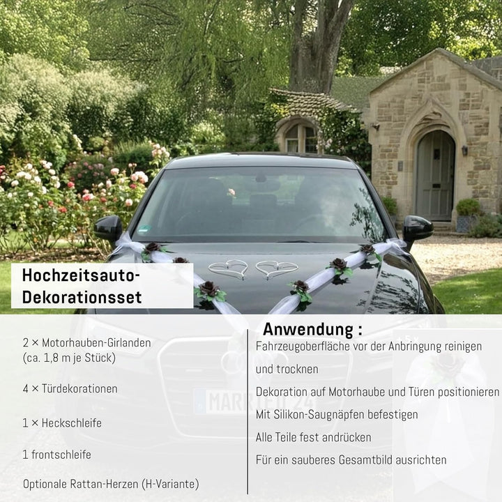 Organza M + Schleife Auto Schmuck Braut Paar Rose Deko Dekoration Autoschmuck Hochzeit Car Auto Wedd