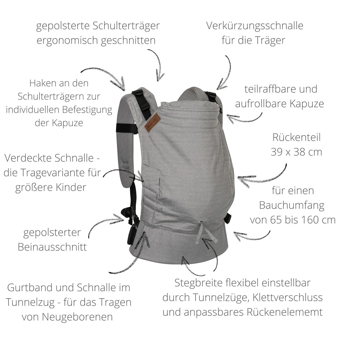 Hoppediz Buckle - 4-in-1 Babytrage für Neugeborene ab Geburt - Fullbuckle Tragehilfe mit 2 Schnallen