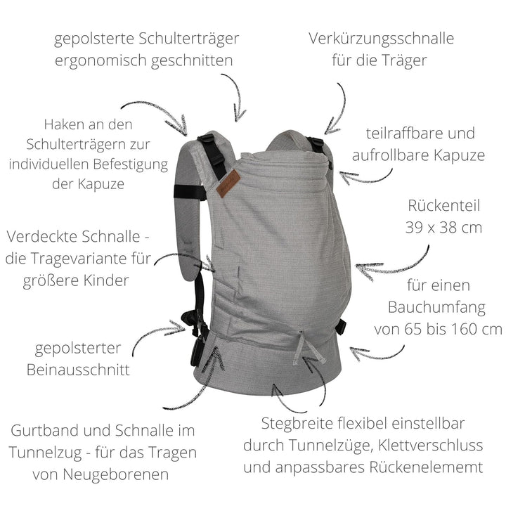 Hoppediz Buckle - 4-in-1 Babytrage für Neugeborene ab Geburt - Fullbuckle Tragehilfe mit 2 Schnallen