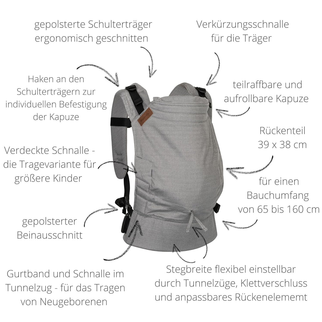 Hoppediz Buckle - 4-in-1 Babytrage für Neugeborene ab Geburt - Fullbuckle Tragehilfe mit 2 Schnallen