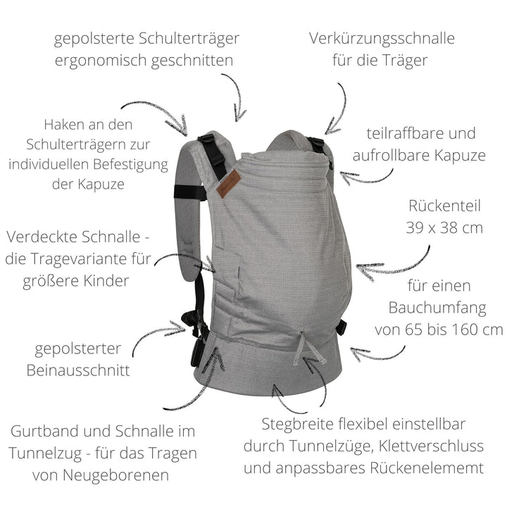 Hoppediz Buckle - 4-in-1 Babytrage für Neugeborene ab Geburt - Fullbuckle Tragehilfe mit 2 Schnallen