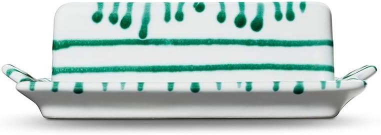 GMUNDNER KERAMIK Butterdose Grösse: l= 20.5 cm x b= 14.5 cm x h= 5.7 cm Grüngeflammt Geschirr, handg