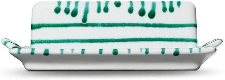GMUNDNER KERAMIK Butterdose Grösse: l= 20.5 cm x b= 14.5 cm x h= 5.7 cm Grüngeflammt Geschirr, handg