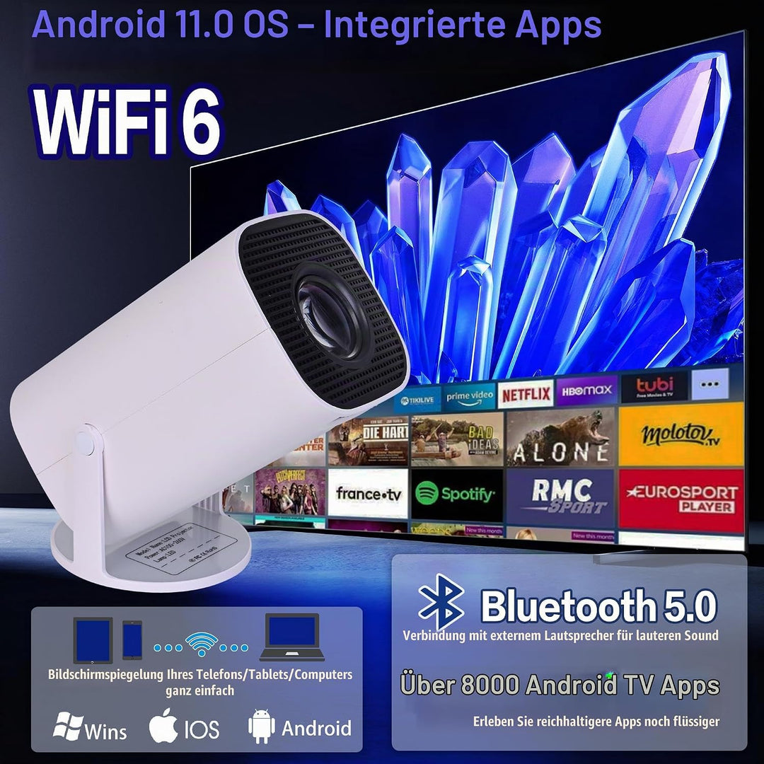 Projector 4K Projektor Mini Beamer Smart Klein Portable für Handy Bluetooth mit Android 11.0 OS, WiF