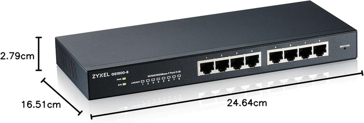 ZyXEL 8-Port Gigabit Switch | Smart Managed | Desktop/Rackmontage und lüfterloses Design | VLAN, IGM