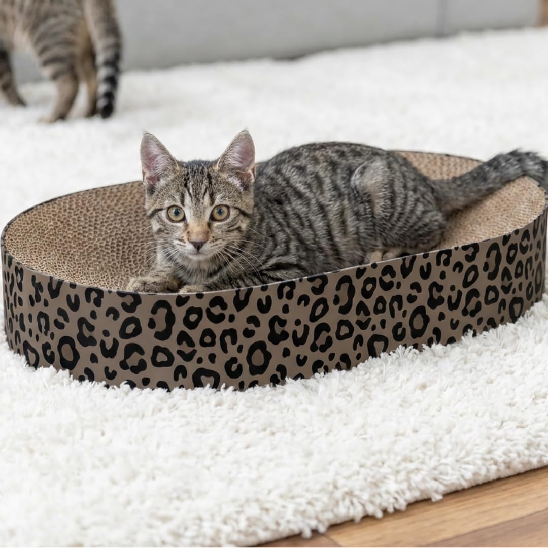 Trixie Kratzbrett Leo aus Pappe 63 × 10 × 35 cm, Kratzspielzeug mit Katzenminze, braun - 48035