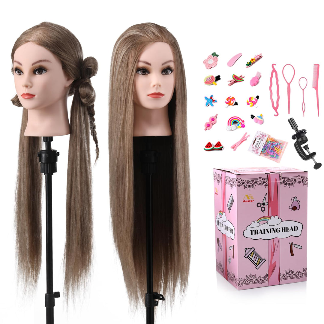 Frisierkopf Friseur Echthaar 26 Zoll Übungskopf Friseurkopf Trainingsköpfe Mit Halter + DIY Haare Se