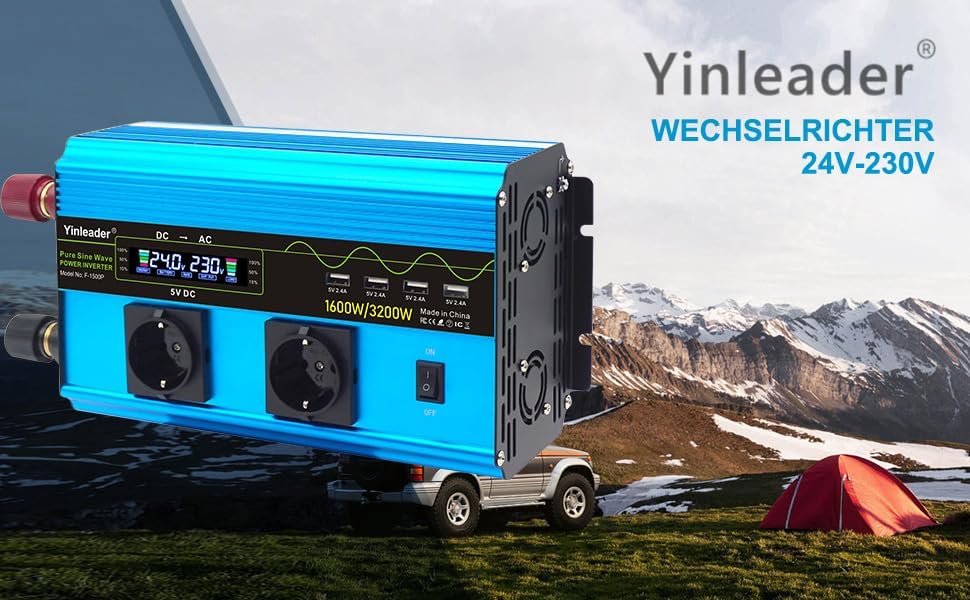Yinleader Wechselrichter 24V 230V 1600W / 3200W Spannungswandler Reiner Sinus Wechselrichter mit 2 S