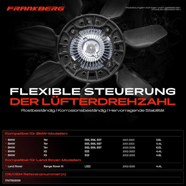 Frankberg Viscokupplung Kühlerlüfter Ventilator für 7er E65 E66 E67 X5 E53 R-a-n-g-e R-o-v-e-r III L