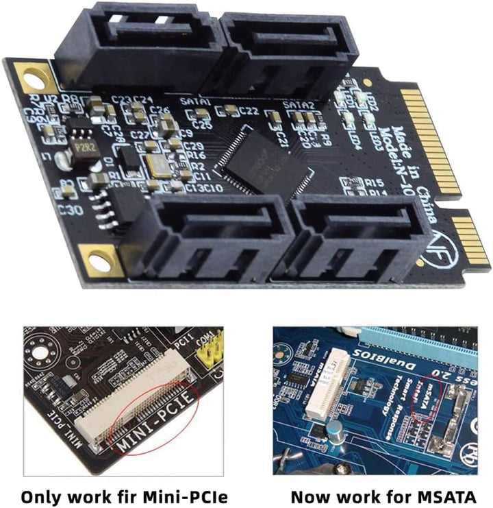 cablecc Mini PCI-E PCI Express auf 6 Gbit/s Vier Ports SATA 3.0 Adapter Konverter Festplattenerweite