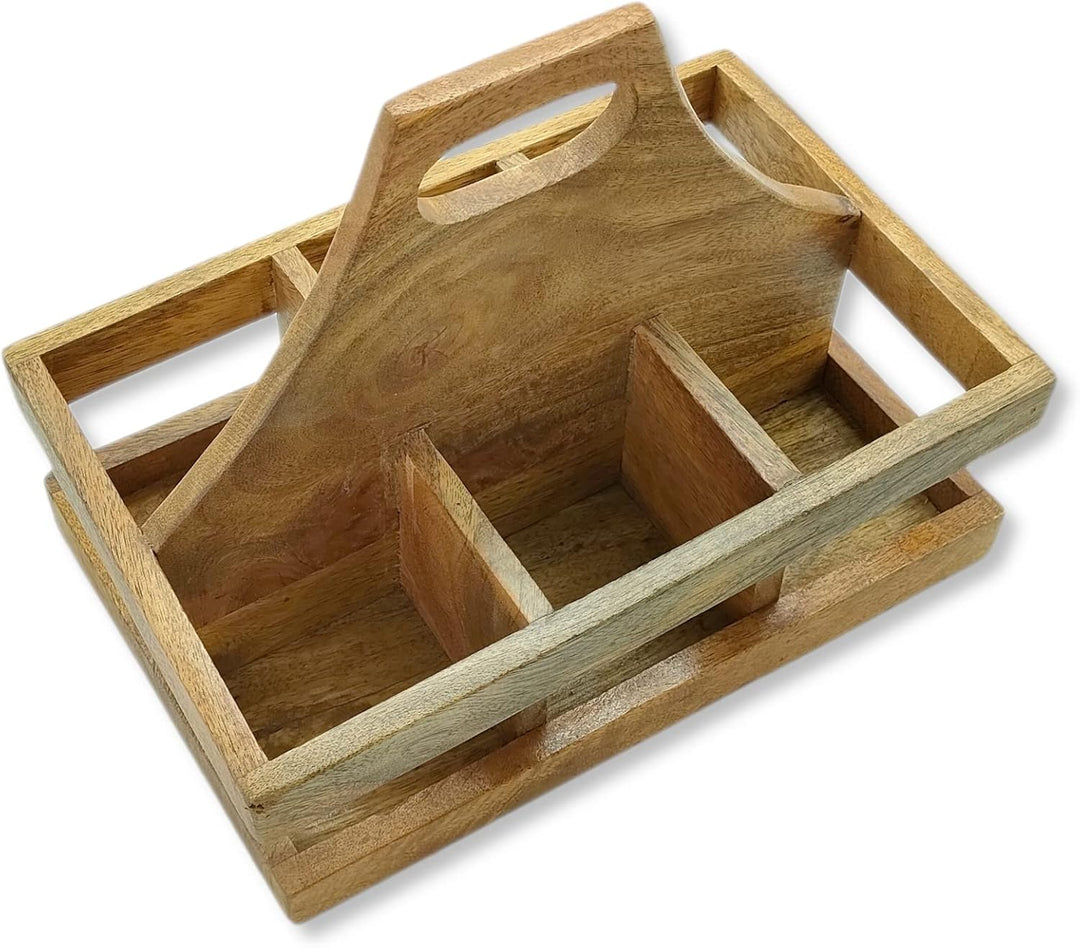 DARO DEKO Holz Flaschenhalter mit Griff für 6 Flaschen 23 x 31cm Flaschen-Träger Männerhandtasche Bi