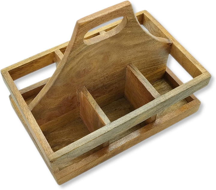 DARO DEKO Holz Flaschenhalter mit Griff für 6 Flaschen 23 x 31cm Flaschen-Träger Männerhandtasche Bi