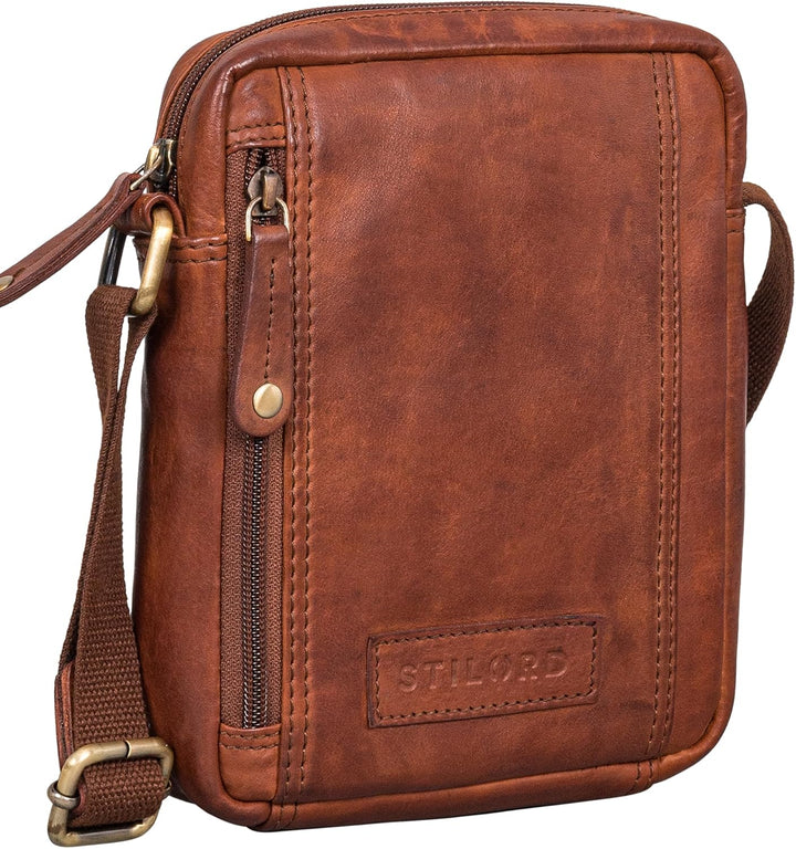 STILORD 'Brandon' Herrentasche Leder Braun Umhängetasche klein Schultertasche Männer 7 Zoll Tablet H