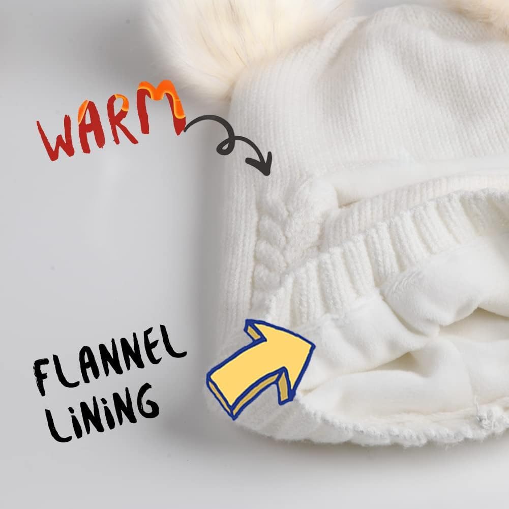FURTALK Kleinkind Baby SchalMütze warm gefüttert Kinder Strickmütze Pom Pom Wintermütze für Mädchen