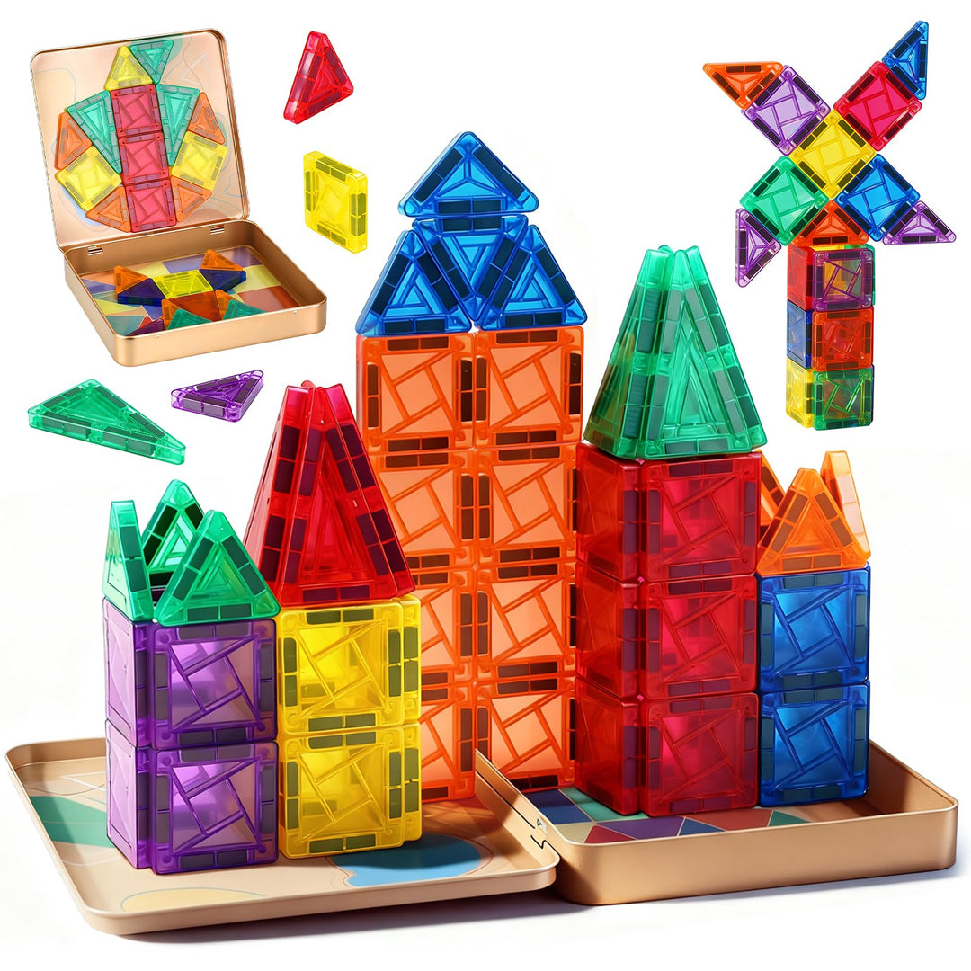 Dreamon 60PCS Mini Magnetische Bausteine Magnetbausteine Kinder Reiseset ab 3 4 5 6 Jahre Junge Mädc