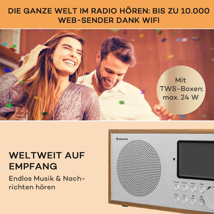 Auna Radio, Tragbares Internetradio, DAB Radio mit Bluetooth, DAB/DAB+/FM Radio mit Stereo-Lautsprec