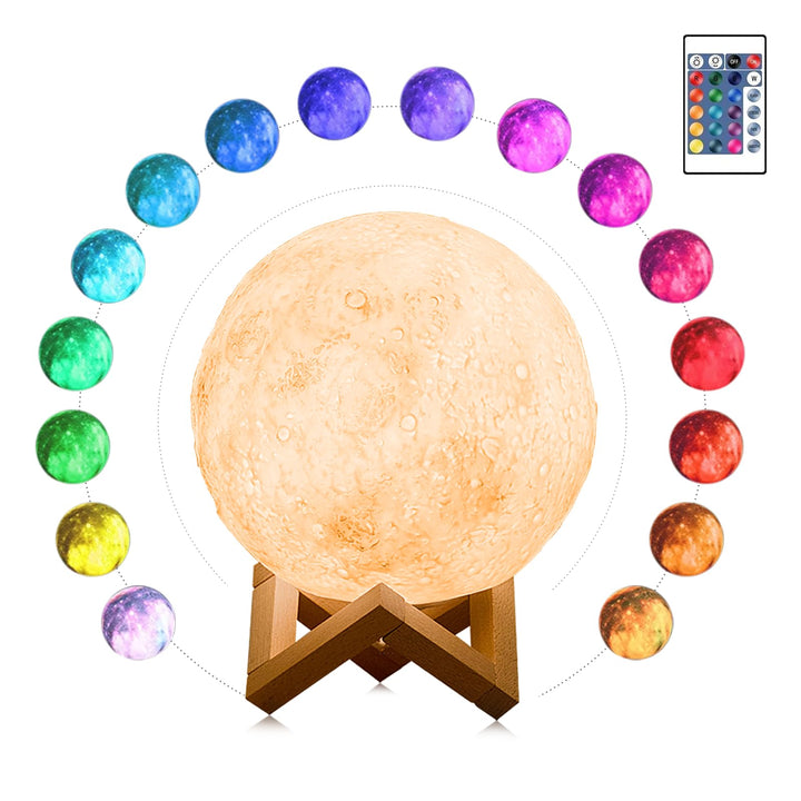 3D Mondlampe LED, 16 RGB Farben, Touch-Steuerung &amp; USB-Aufladung | Dimmbares Nachtlicht für Kinderzi
